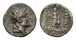 Kings of Cappadocia. Ariarathes VI Epiphanes Philopator (130-116 BC). AR Drachm (18 mm, 4 g). Eusebeia-Mazaca, year 4 (127/126 BC). Diademed head r. R...