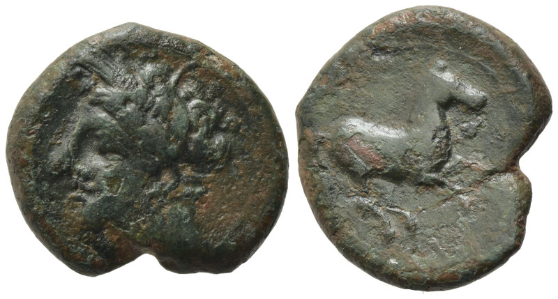 Zeugitania, Carthage, c. 370-340 BC. Æ (16,10 mm, 4 g). Sicilian mint (?). Wreat...