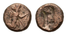 Achaemenid Empire. Time of Xerxes II to Artaxerxes II (420-375 BC). AR Siglos (14 mm, 4 g). Persian king kneeling r., holding spear and bow; quiver ov...