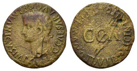 Spain, Caesaraugusta. Caligula (37-41). Æ As (26,91 mm, 9,99 g). Struck under duovirs Licinianus and Germanus. Laureate head l. R/ Legend around large...