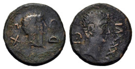Paphlagonia, Sinope. Augustus, with Caius and Lucius Caesars (27 BC-AD 14). Æ (22,6 mm, 7g) . Dated CY 36 (11/10 BC). Bare head of Augustus r. R/ Juga...