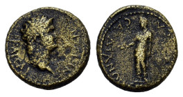 Lydia, Sardes. Nero (54-68). Æ Assarion (18,2 mm, 4,1 g). Tiberius Claudius Mnaseas, magistrate. Laureate head r. R/ Zeus Lydios standing front, head ...