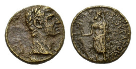 Phrygia, Aezanis. Claudius (41-54). Æ (18,4 mm, 4,1 g). Ti. Socrates Eudoxos, magistrate. Laureate head r. R/ Zeus standing l., holding eagle and scep...