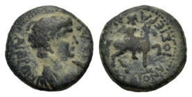 Phrygia, Hierapolis. Nero (54-68). Æ (18,7 mm, 5,2 g). Bare-headed draped and cuirassed bust r. R/ Apollo on horseback r., with double axe. RPC I, 297...