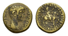 Phrygia, Julia. Nero (AD 54-68). Æ (20 mm, 6 g). Sergios Hephaistion, magistrate. Bareheaded and draped bust r. R/ Mên riding horse r., holding bipenn...