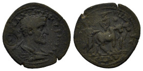 Cilicia, Ninica-Claudiopolis. Maximinus I (235-238). Æ Tetrassarion (30 mm, 9,5 g). Laureate and cuirassed bust r. R/ Colonist plowing right with two ...