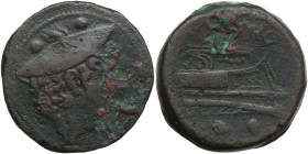 Anonymous, Rome, c. 217-215 BC. Æ Sextans (). Head of Mercury r., wearing winged petasus. R/ Prow of galley r. Crawford 38/5. About very fine.