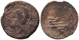 Anonymous, Rome, c.217-215 BC. Æ Uncia (25, 11 mm, 9,57 g). Helmeted head of Roma l. R/ Prow of galley r.; above, ROMA. Crawford 38/6. Fine.