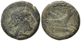 Anonymous, Rome, 217-215 BC. Æ Semuncia (21,67 mm, 8,25 g). Head of Mercury r., wearing winged petasus. R/ Prow r.; above, ROMA. Crawford 38/7. Good f...