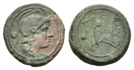 Anonymous, Rome, 215-212 BC. Æ Uncia. Helmeted head of Roma r. R/ Prow r. Crawford 41/10. About very fine.