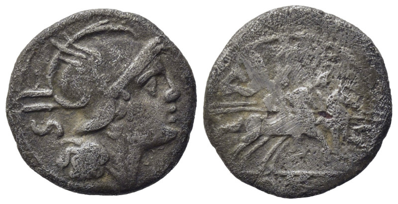 Anonymous, Rome, after 211 BC. AR Sestertius (12,10 mm, 1,00 g). Helmeted head o...