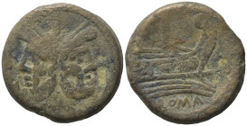 Anonymous, Rome, after 211 BC. Æ As (32,20 mm, 28,28 g). Laureate head of Janus. R/ Prow of galley r.; below, ROMA. Crawford 56/2. Fine.