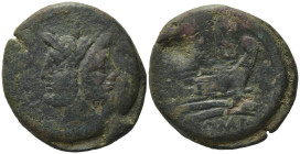 Anonymous, Rome, after 211 BC. Æ As (36,27 mm, 34,27 g) . Laureate head of Janus. R/ Prow of galley r.; below, ROMA. Crawford 56/2. Fine.