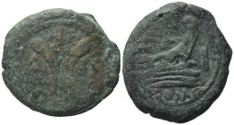 Uncertain, Rome. Æ As (31,82 mm, 20,50 g). Laureate head of Janus. R/ Prow r.; before, I; above, uncertain symbol or letter; below, ROMA. Good fine.