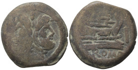 Uncertain, Rome. Æ As (31,65 g, 25,60 g). Laureate head of Janus. R/ Prow r.; above, uncertain symbol or letter. Good fine.