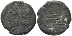 Uncertain, Rome. Æ As (30,71 mm, 26,08 g). Laureate head of Janus. R/ Prow r.; above, uncertain symbol or letter. Good fine.