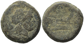 Anonymous, Rome, after 211 BC. Æ Semis (27,55 mm, 28,00 g). Laureate head of Saturn r. R/ Prow of galley r. Crawford 56/3. About very fine.