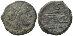 Anonymous, Rome, after 211 BC. Æ Semis (25,55 mm, 13,07 g). Laureate head of Saturn r. R/ Prow of galley r. Crawford 56/3. Very fine.
