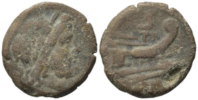 Anonymous, Rome, after 211 BC. Æ Semis (23,41 mm, 9,07 g). Laureate head of Satu...