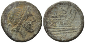 Anonymous, Rome, after 211 BC. Æ Semis (27,22 mm, 15,68 g). Laureate head of Saturn r. R/ Prow of galley r.; below, ROMA. Crawford 56/3. Fine.