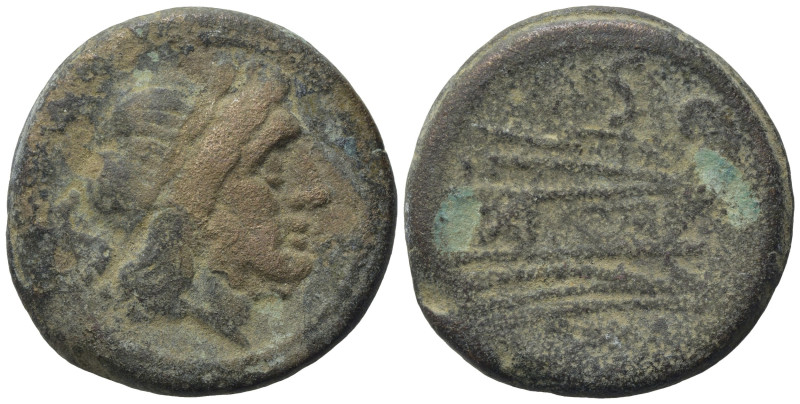 Anonymous, Rome, after 211 BC. Æ Semis (28,54, 18,53 g). Laureate head of Saturn...