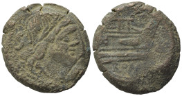 Anonymous, Rome, after 211 BC. Æ Semis (26,43 mm, 14,27 g). Laureate head of Saturn r. R/ Prow of galley r.; below, ROMA. Crawford 56/3. Good fine.