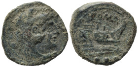 Anonymous, uncertain Sardinian, Sicilian, or non-Roman Italian mint, after 211 BC. Æ Quadrans (19,20 mm, 5,42). Head of Hercules r., wearing lion skin...