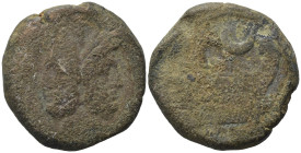 Anonymous (first crescent series), Rome, 207 BC. Æ As (32, 50 mm, 39,10 g). Laureate head of Janus; above, I. R/ Prow r.; above, I and crescent; below...