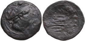 P. Manlius Vulso, Sardinia, c. 210 BC. Æ Sextans (19 mm, 4,09 g). Head of Mercury r.; above, two pellets. R/ Prow r.; above, ROMA;mbefore, MA ligate s...