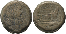 Anonymous (AN or AV series), Rome, 194-190 BC. Æ As (29,99 mm, 25,35 g). Laureate head of Janus. R/ Prow r.; above, AN or AV; below, ROMA. Crawford 13...