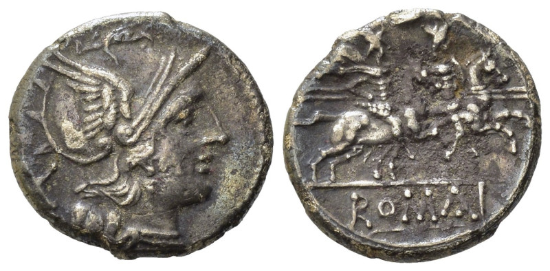 Anonymous, Denarius, Rome, 179-170 BC; AR (18,68 mm, 3,85 g). Helmeted head of R...