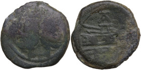 Anonymous (AT or TA series), Rome, 169-158 BC. Æ As (). Laureate head of Janus. R/ Prow of galley r.; above, AT or TA monogram. Crawford 192/1. Good f...