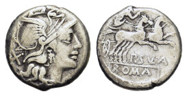 P. Cornelius Sulla, Rome, 151 BC. AR Denarius (16,52 mm, 3,65 g). Helmeted head of Rome r. R/ Victory in biga r., holding reins and whip; below, P SVL...