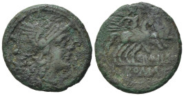 C. Junius C.f., Denarius, Rome, 149 BC. Fourrée Denarius (19,4 mm, 3,2 g). Helmeted head of Roma r. R/ Dioscuri galloping r.; below, C IVNI C F; in ex...