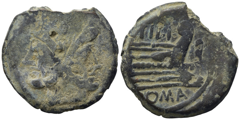 M. Atilius Saranus, Rome, 148 BC. Æ As (29,53 mm, 14,86 g). Laureate head of bea...