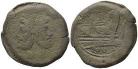 C. Terentius Lucanus, Rome, 147 BC. Æ As (33,75 g; 22,21 g); Laureate head of Janus. R/ Prow r.; above, Victory flying r. and C TER LVC; before, I; be...