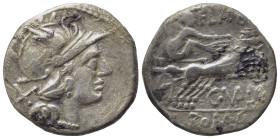 C. Valerius C.f. Flaccus, Rome, 140 BC. AR Denarius (19,10 mm, 3.70 g). Helmeted head of Roma r. R/ Victory in biga r., in exergue, ROMA. Crawford 228...