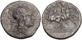 C. Servilius M.f., Rome, 136 BC. AR Denarius (18,8 mm, 3,5 g). Head of Roma r., wearing winged helmet; wreath and denomination mark behind. R/ The Dio...
