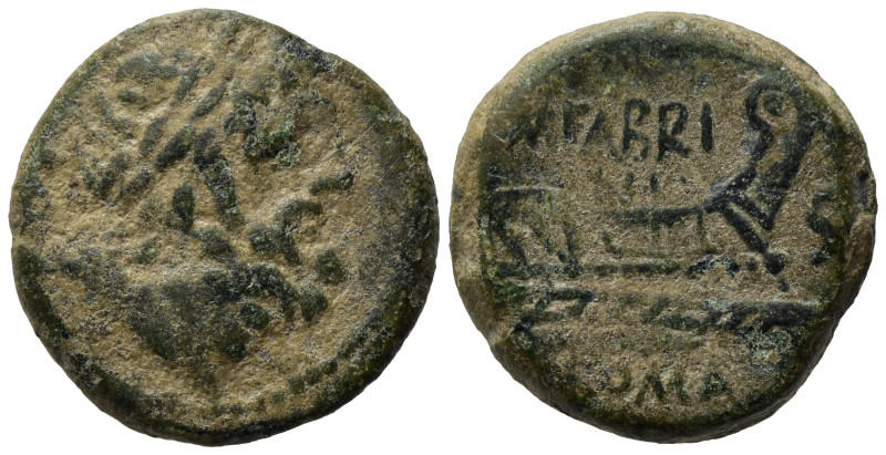 M. Fabrinus, Rome, 132 BC. Æ Semis (19,85 mm, 6,78 g). Laureate head of Saturn r...