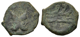 C. Vibius C.f. Pansa, Rome, 90 BC. Æ As (28,03 mm, 9,46 g). Laureate head of Janus. R/ Three prows r.; above, ROMA; in exergue, C·VIBI·AVR. Crawford 3...