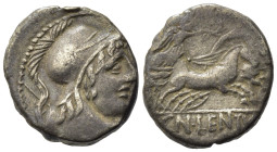 Cn. Cornelius Lentulus Clodianus, Rome, 88 BC. AR Denarius (17,16 mm, 3,86 g). Helmeted bust of Mars r., seen from behind, Rv. Victory in biga r., hol...