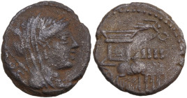 L. Rubrius Dossenus, Rome, 87 BC. AR Denarius (16,7 mm, 3,8 g). Veiled head of Juno r.; sceptre behind. R/ Small Victory standing on triuphal chariot ...