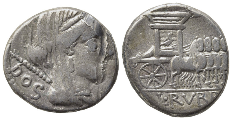 L. Rubrius Dossenus, Rome, 87 BC. AR Denarius (16,55 mm, 4,42 g). Veiled head of...