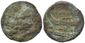 Gar, Ogul, Ver, Rome, 86 BC. Æ As (25,43 mm, 11,07 g). Laureate head of Janus. R/ Prow of galley r.; above, GAR VER OGVL. Crawford 350A/3b; RSC Gargil...