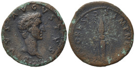 Divus Augustus (died AD 14). Æ As (28,13 mm, 10,13 g). Rome, AD 98. Bare head r. R/ Thunderbolt upright. RIC 130 (Nerva). Very fine.