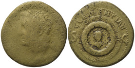 Tiberius (14-37). Æ Dupondius (29,91 mm, 13,46 g). Rome, AD 16-22. Laureate head l. R/ Small bust of Tiberius within laurel wreath on round shield. RI...