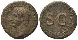 Drusus (died AD 23). Æ As (26,02 mm, 10,08 g). Rome AD 22-23. Bare head l. R/ PONTIF TRIBVN POTEST ITER around large S C. RIC 45 (Tiberius); BMC 99. V...