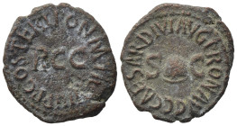 Gaius (37-41). Æ Quadrans (18,8 mm, 3,01 g). Rome, AD 40-41. Pileus between S C. R/ Legend around RCC. RIC 52. About very fine.