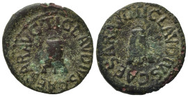 Claudius (41-54). Æ Quadrans (19,35 mm, 2,69 g). Rome, AD 41. Modius. R/ Modius. For the prototype RIC 90. About very fine.