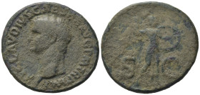 Claudius (41-54). Æ As (29,97 mm, 11,22 g). Rome, AD 41-42. Bare head l. R/ Minerva, wearing aegis, advancing r., brandishing spear and holding round ...